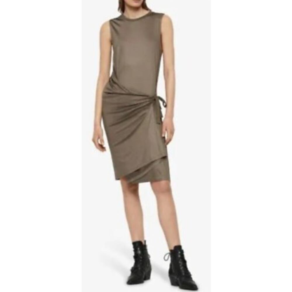 All Saints Women's Lisen Wrap Effect Shirt Dress Minimalist Green/Brown Size L